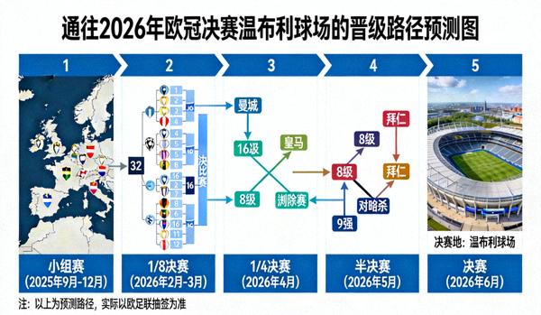 通往2026年欧冠决赛温布利球场的晋级路径预测图